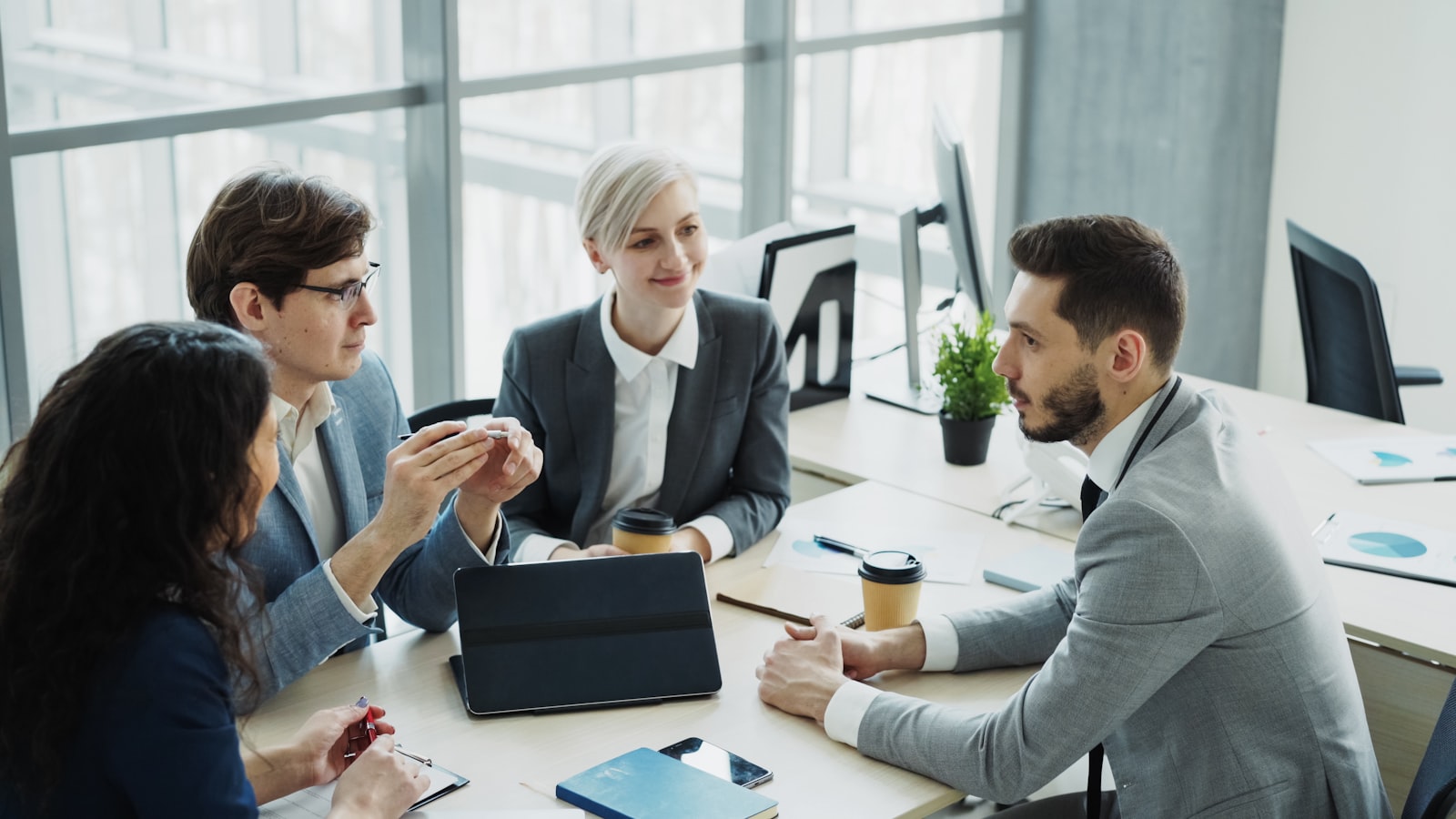 Business team reviewing a project timeline